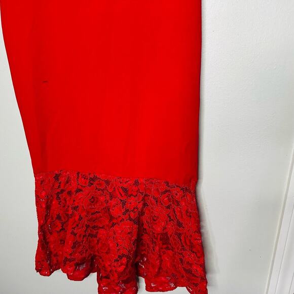 AIDAN MATTOX  Ferrari Red Lace Hemline Mermaid Cocktail Gown Dress Size US 8 - Picture 4 of 13